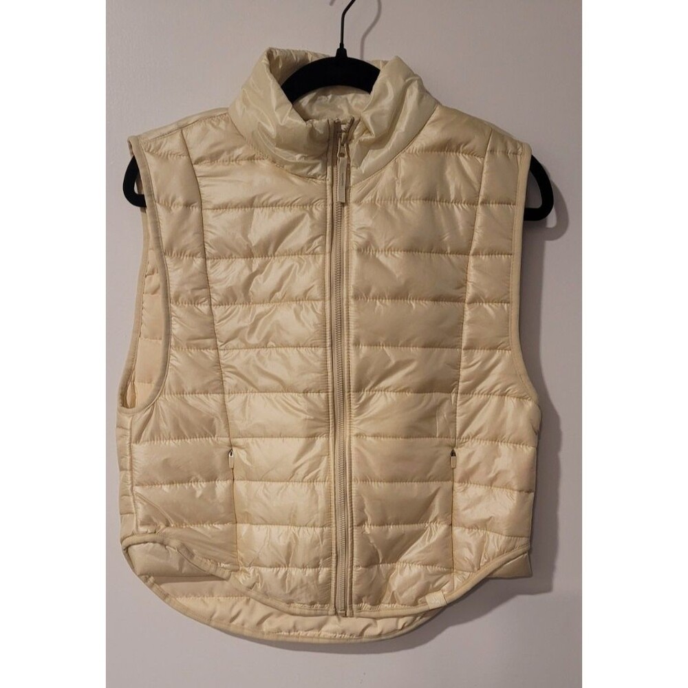 JoyLab Womens S Ivory Quilted Puffer Vest Lightweight Zip Front Sleeveless
